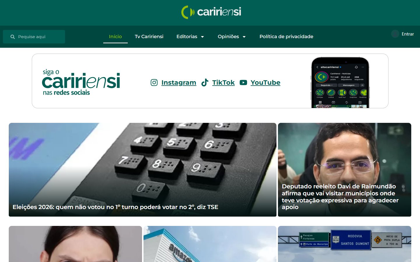 Capa do portal Caririensi